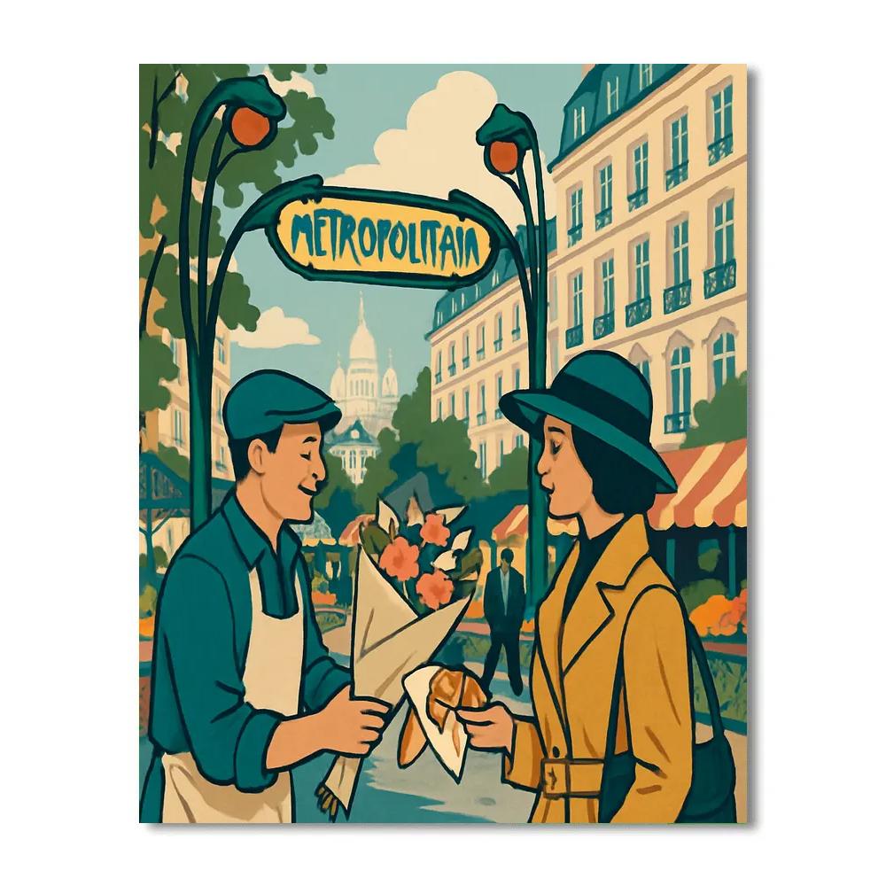 Paris Metro Mosaic Market Morning painting number kit