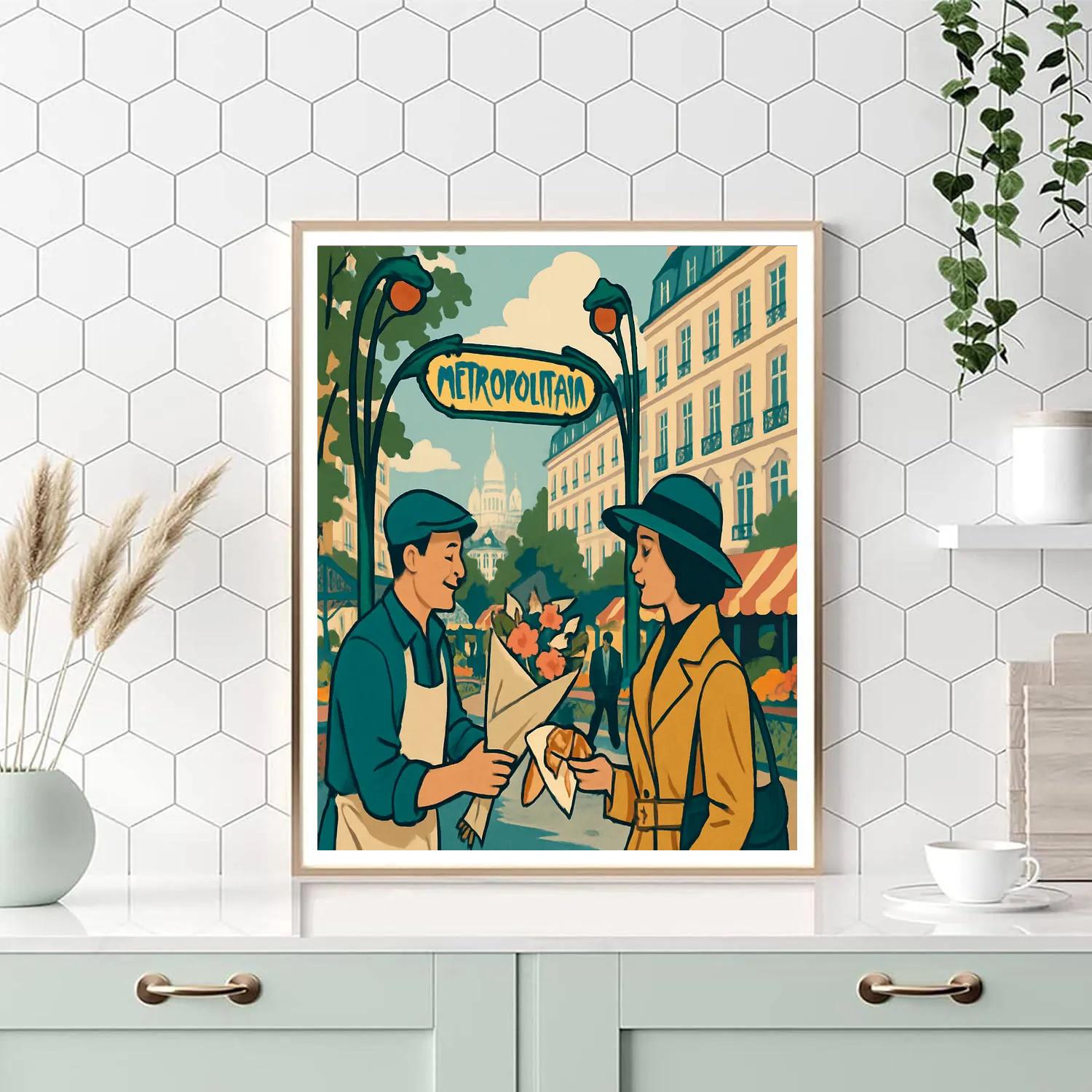 Paris Metro Mosaic Market Morning painting number kit