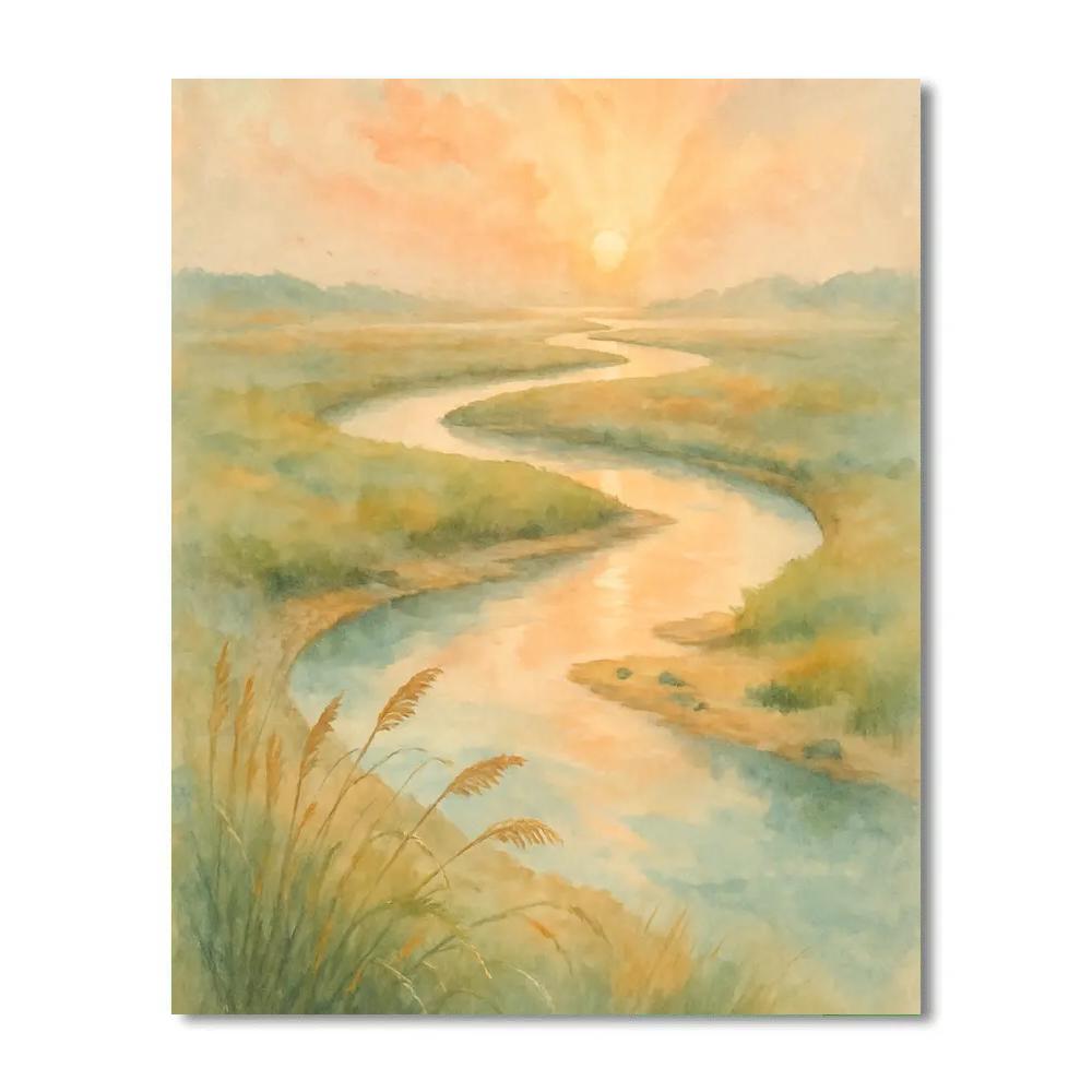 Sunrise Over The Salt Marsh Ribbon River paint by color