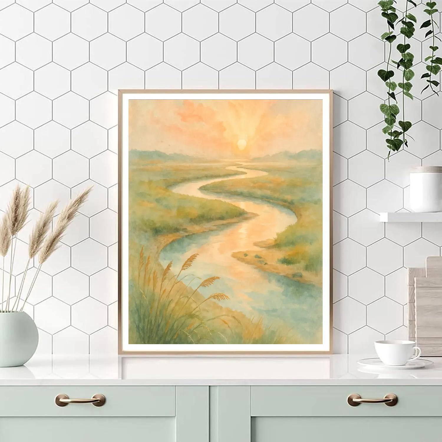 Sunrise Over The Salt Marsh Ribbon River paint by color