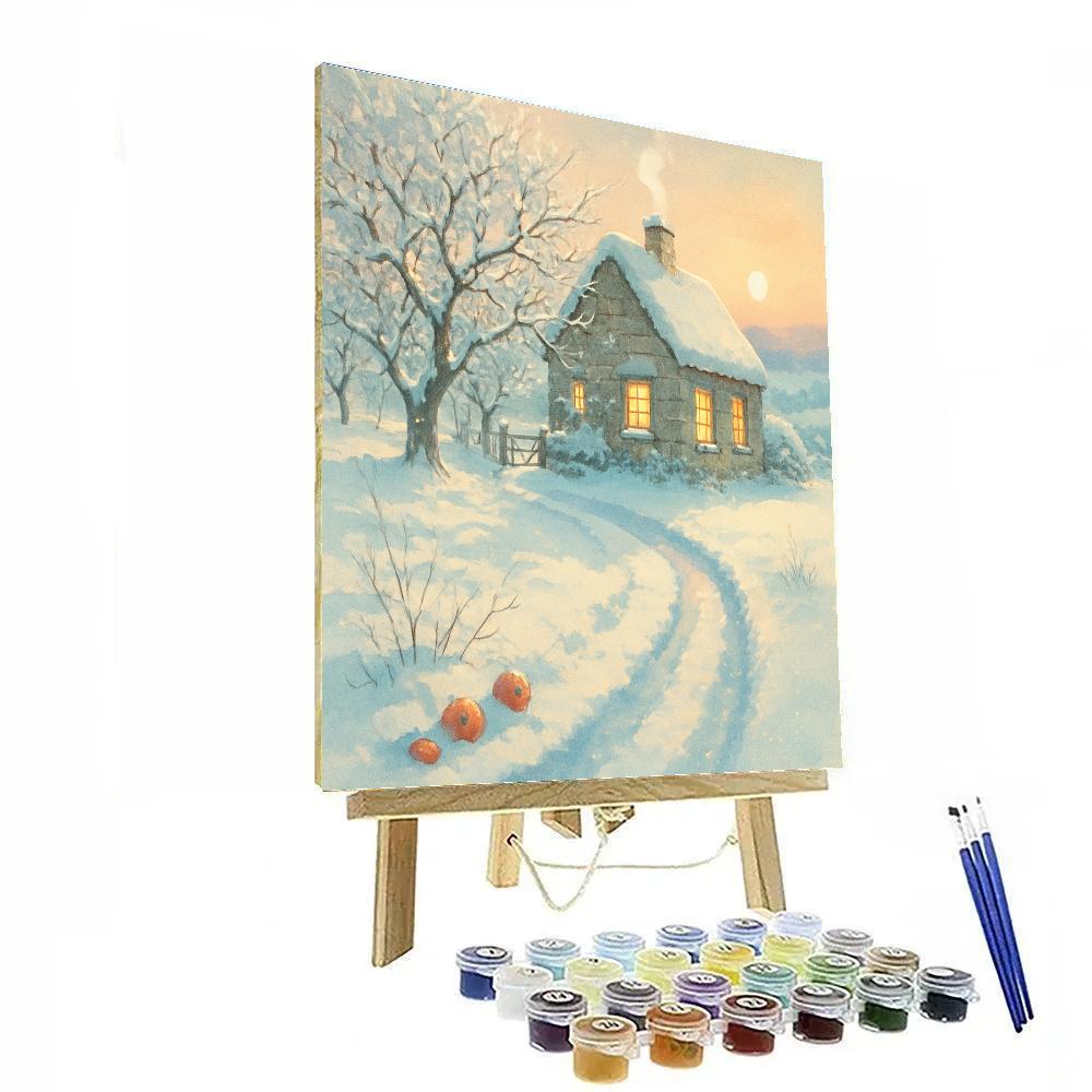 Sunrise Orchard Cottage With Frosted Lantern Path paint by numbers