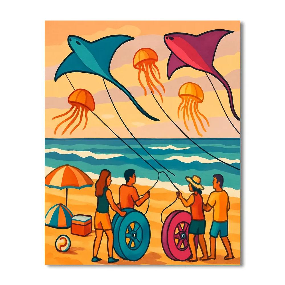 Kite Festival With Beach Horizon Numbered painting kits