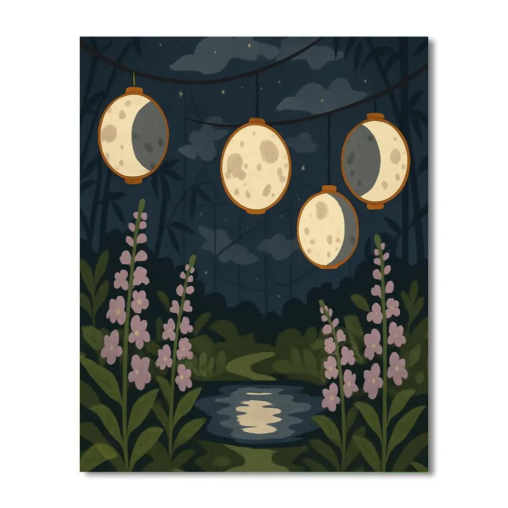 Paper Lantern Garden With Moon Phases paint by color