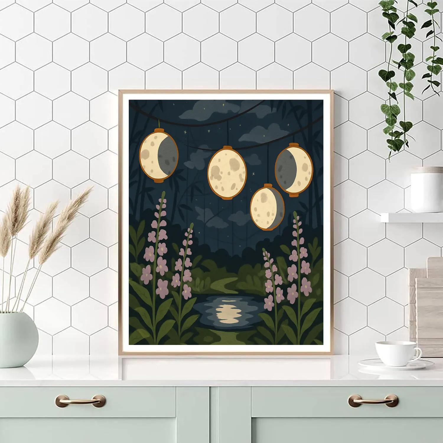 Paper Lantern Garden With Moon Phases paint by color