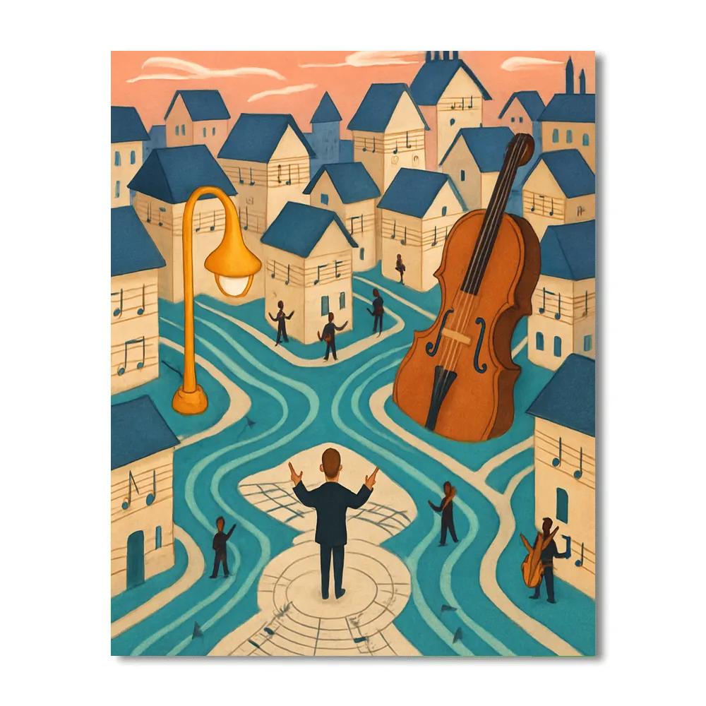 Music Crafted Paper City Orchestra Painting by numbers kit