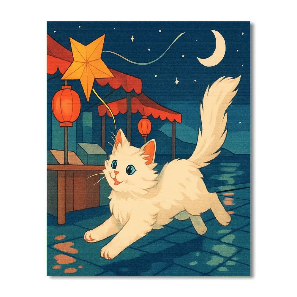 Moonlit Cat Kite Festival Paint by numbers kits