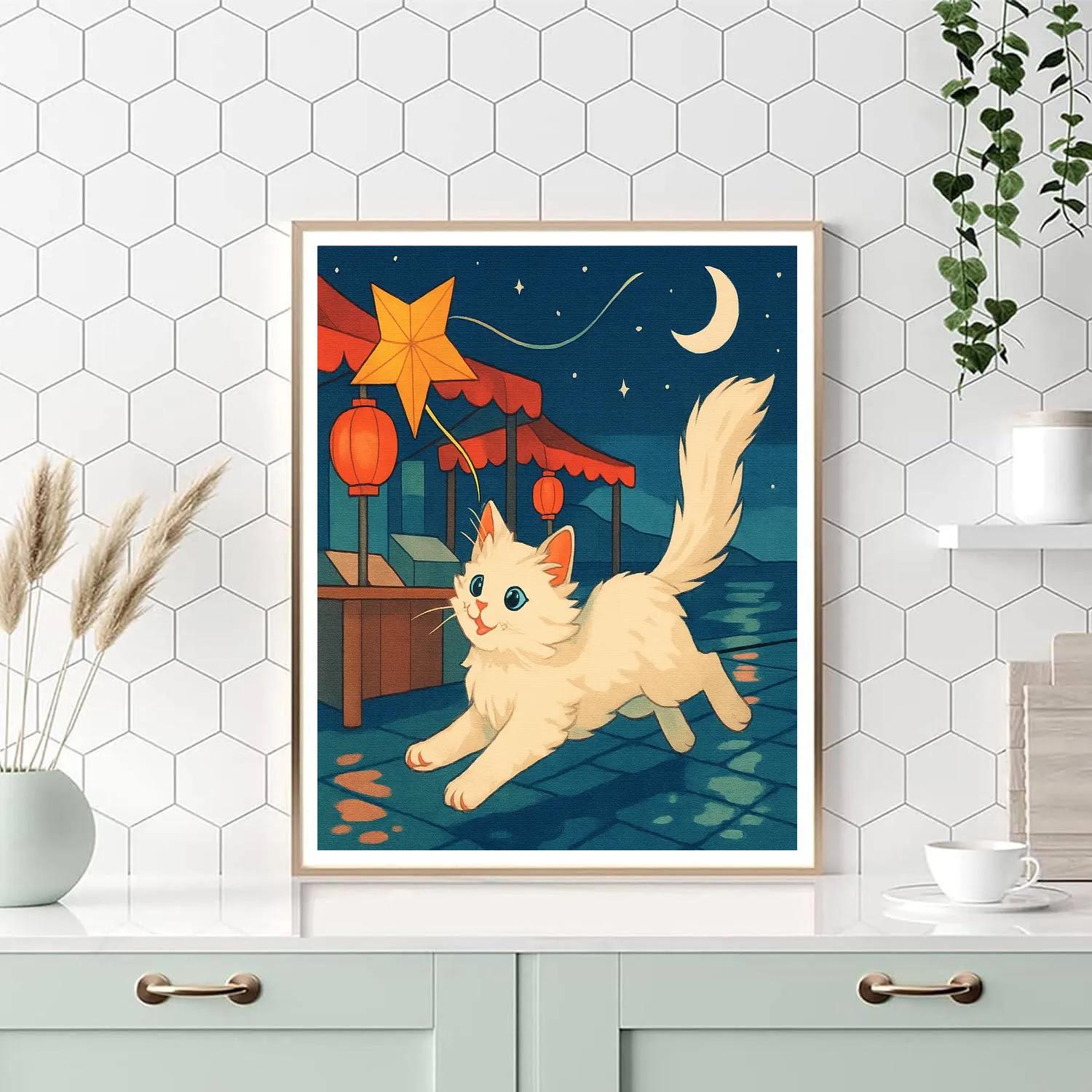 Moonlit Cat Kite Festival Paint by numbers kits