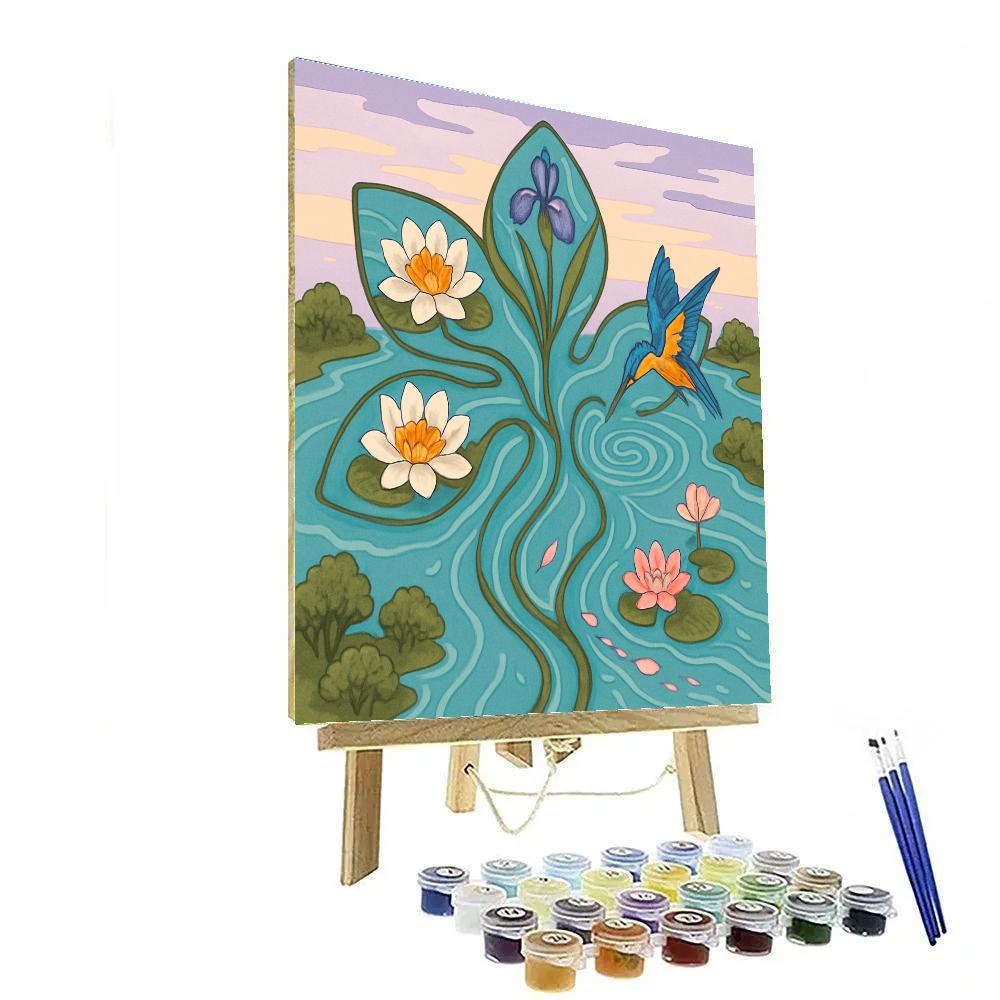 River Delta At Dawn With Flowers paint by number