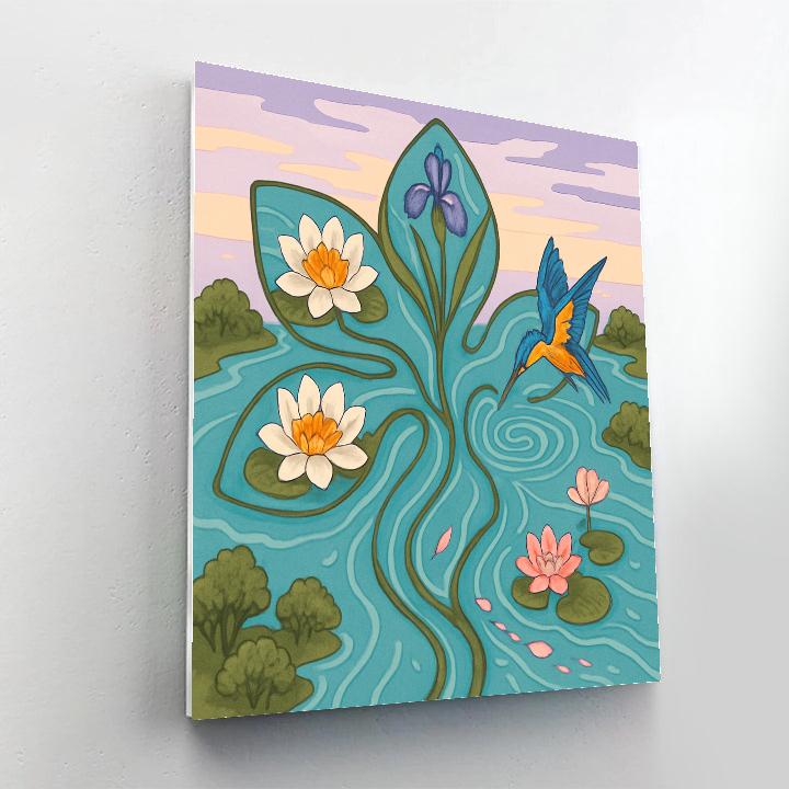 River Delta At Dawn With Flowers paint by number