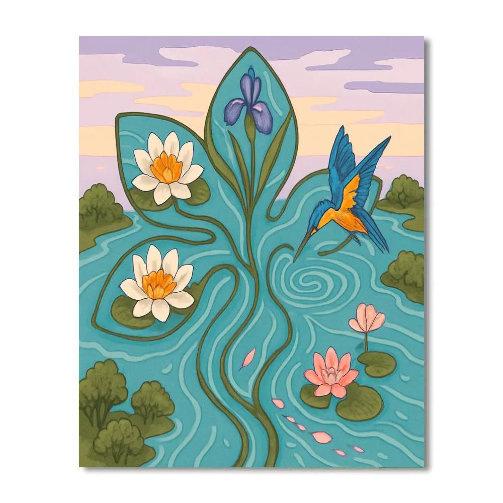 River Delta At Dawn With Flowers paint by number