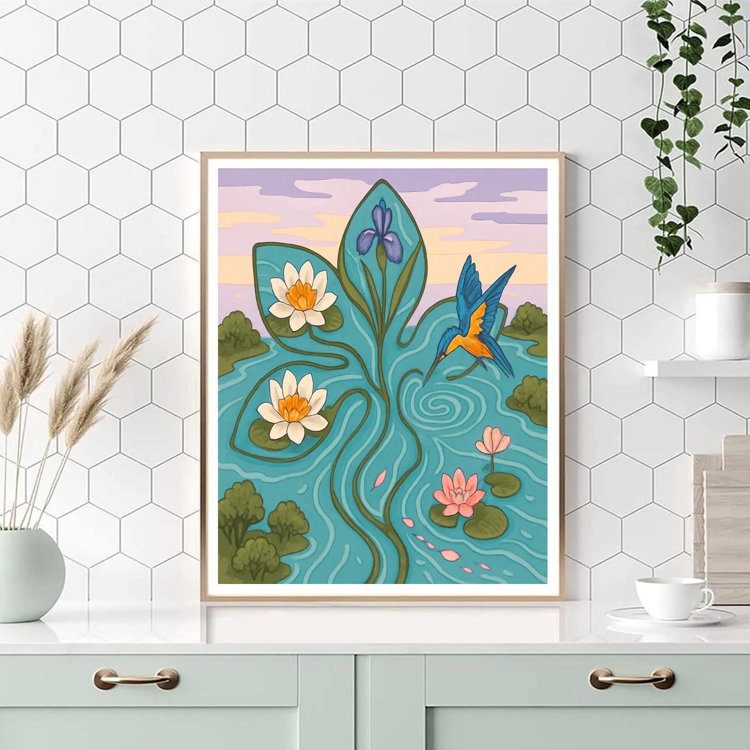 River Delta At Dawn With Flowers paint by number