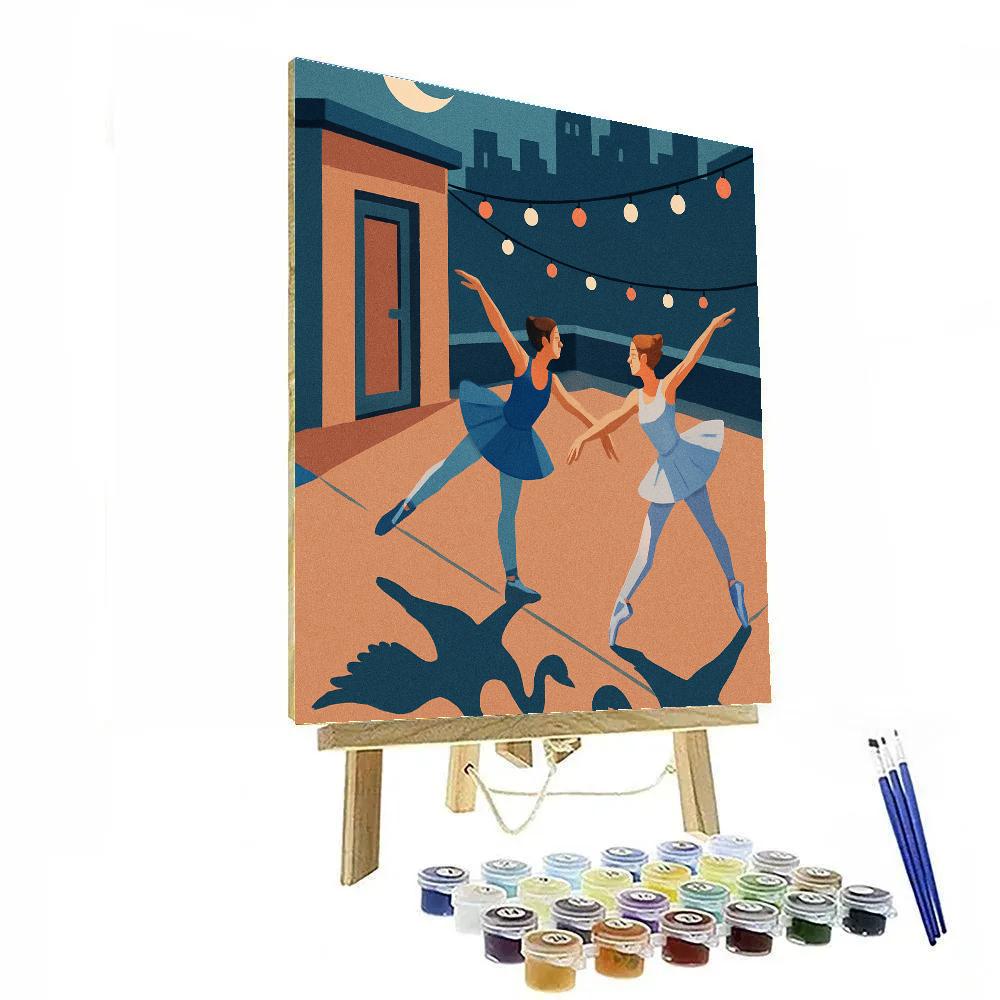 Moonlit Rehearsal In Ballet Silhouette paint by numbers