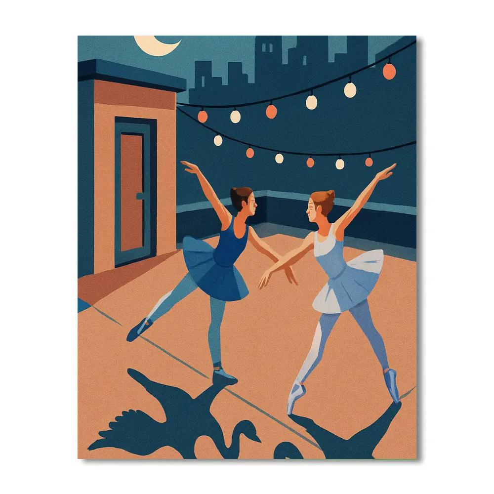Moonlit Rehearsal In Ballet Silhouette paint by numbers