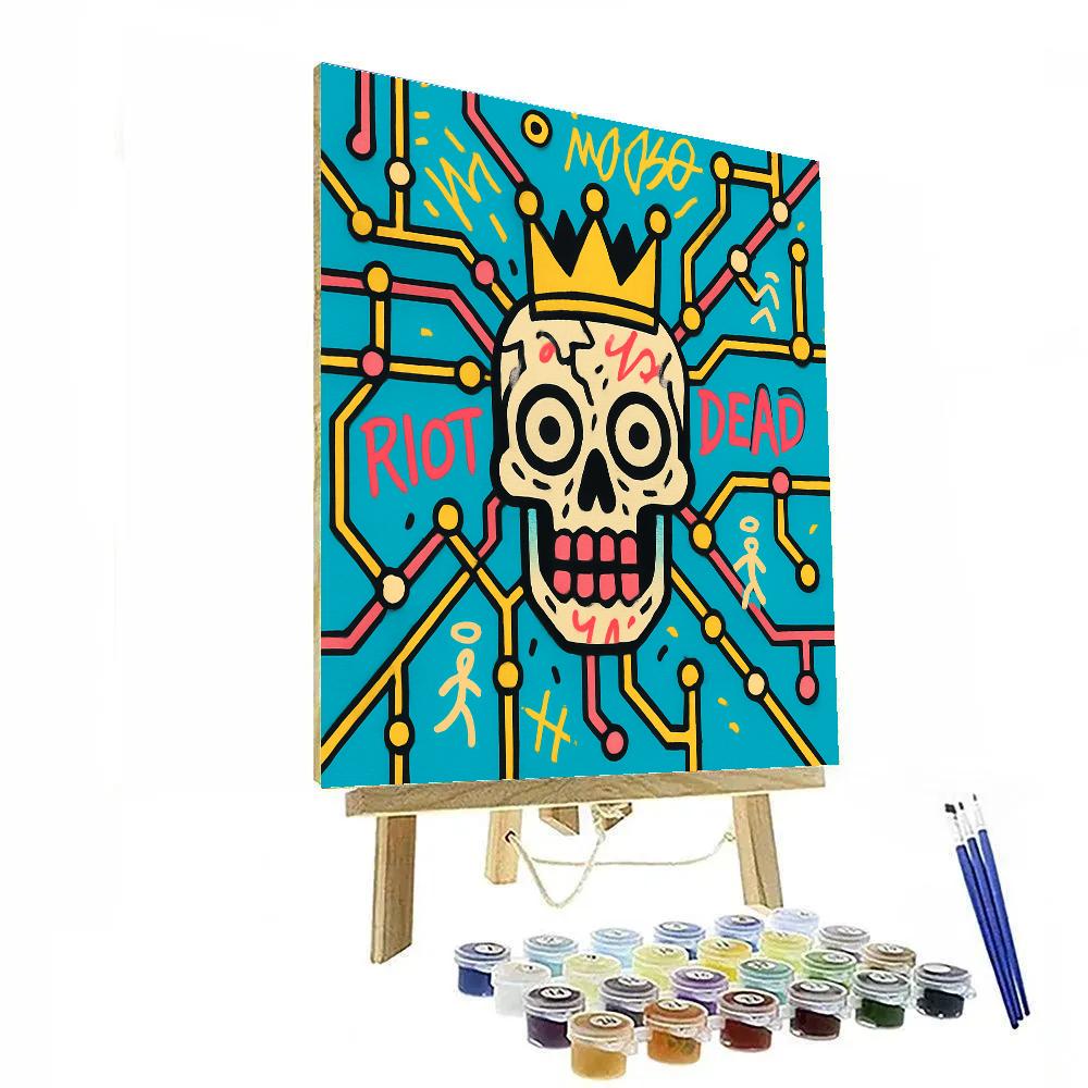 Neon Crown Circuit Basquiat Mural Number painting