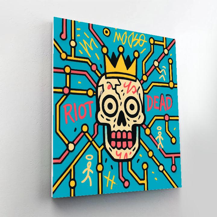 Neon Crown Circuit Basquiat Mural Number painting
