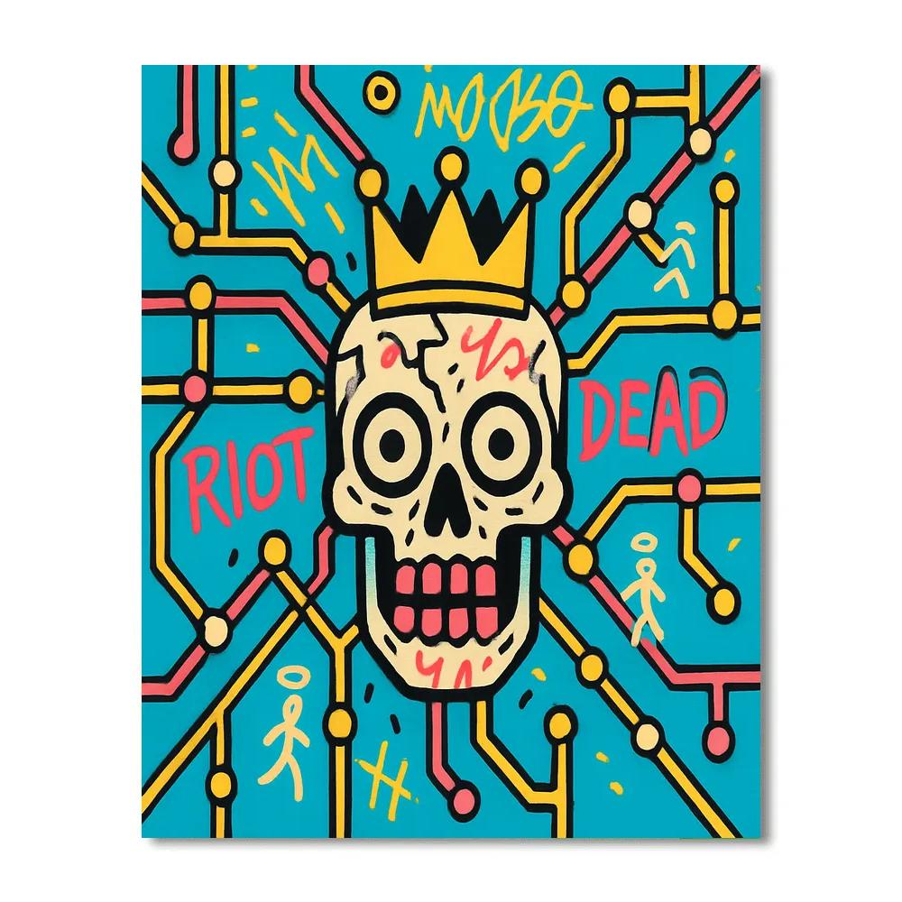 Neon Crown Circuit Basquiat Mural Number painting