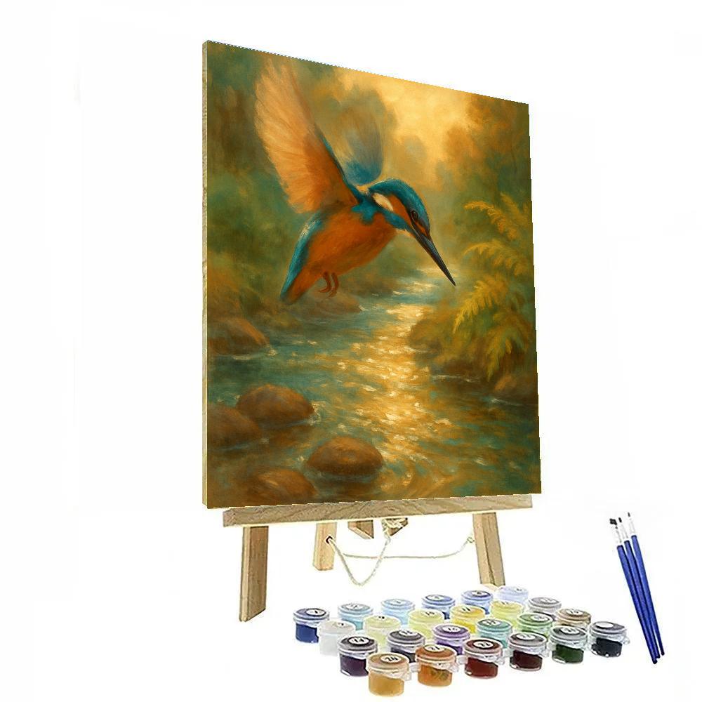 Golden Hour Kingfisher Over A Sunlit Stream DIY paint by numbers