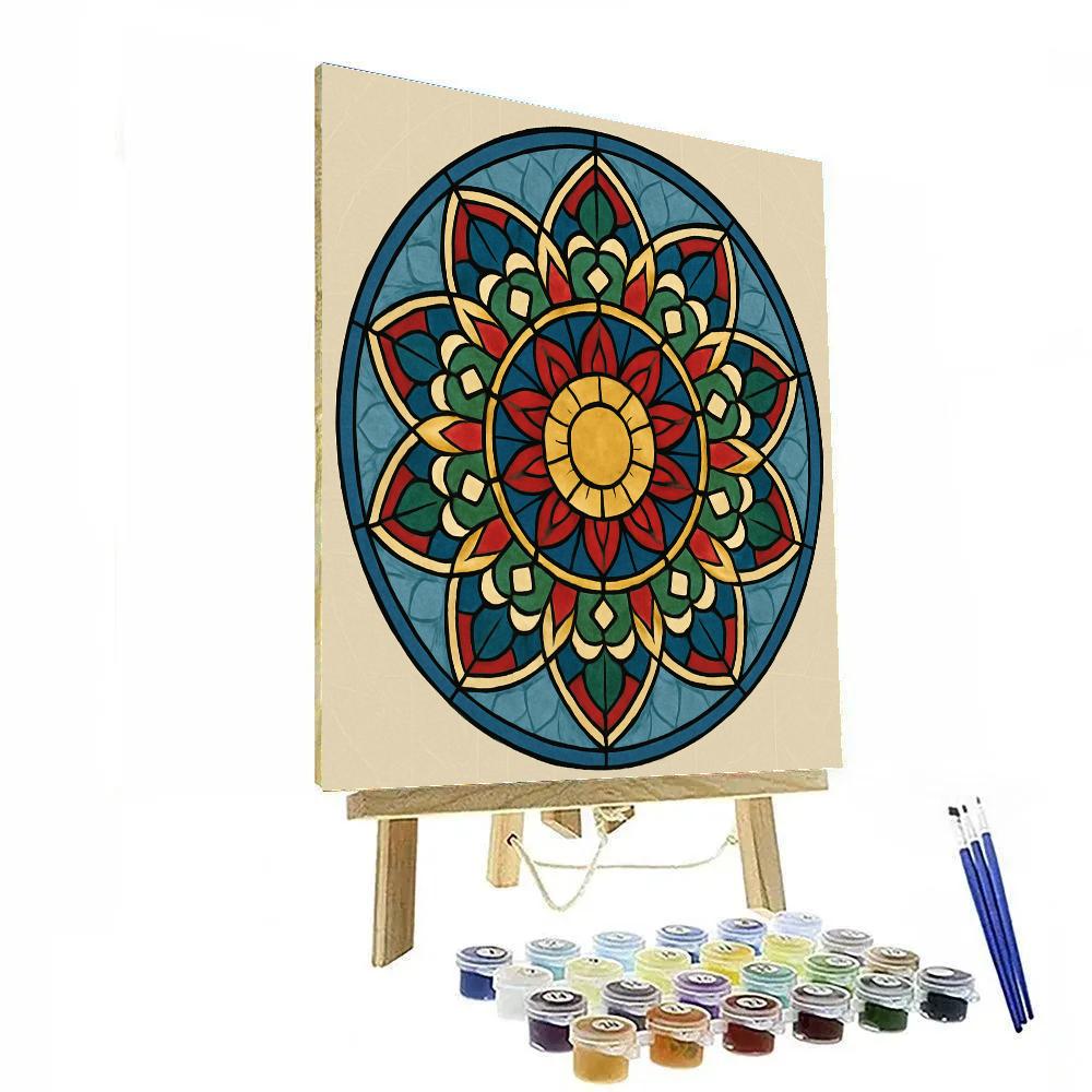 Cathedral Window Mandala In Stained Glass Harmony paint by numbers