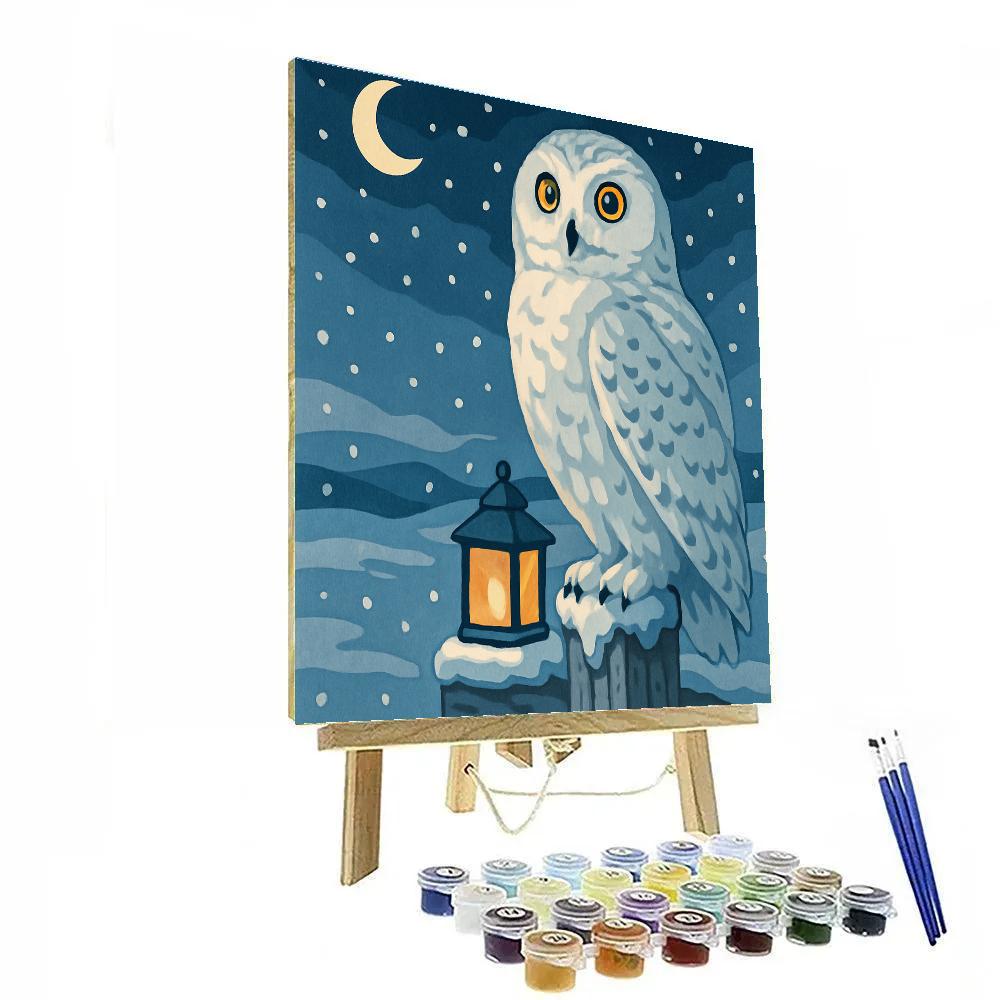 Lanternlit Snowfield Owl Vigil paint by numbers
