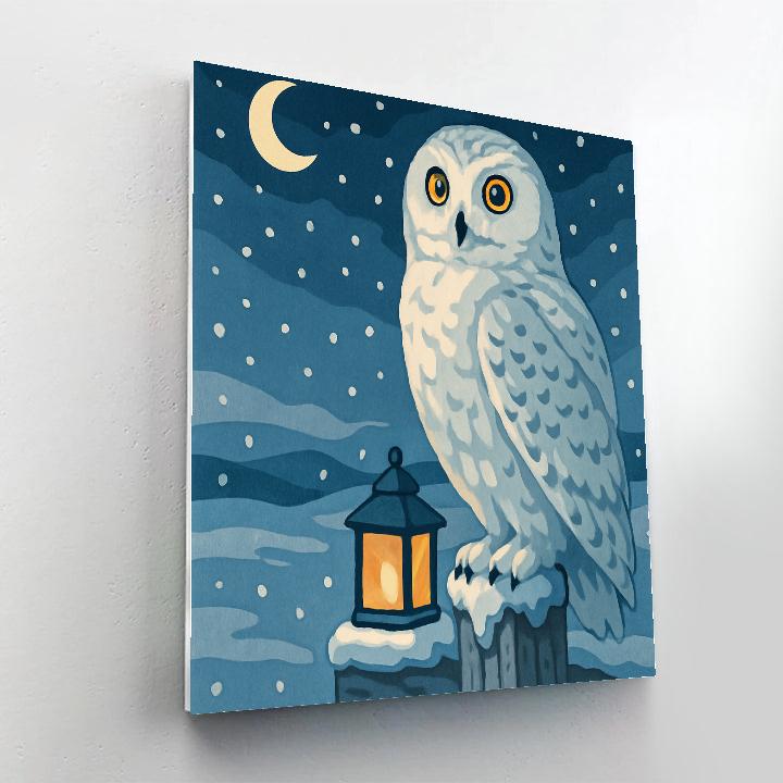 Lanternlit Snowfield Owl Vigil paint by numbers