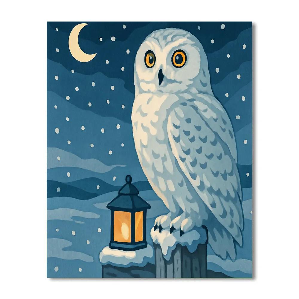 Lanternlit Snowfield Owl Vigil paint by numbers