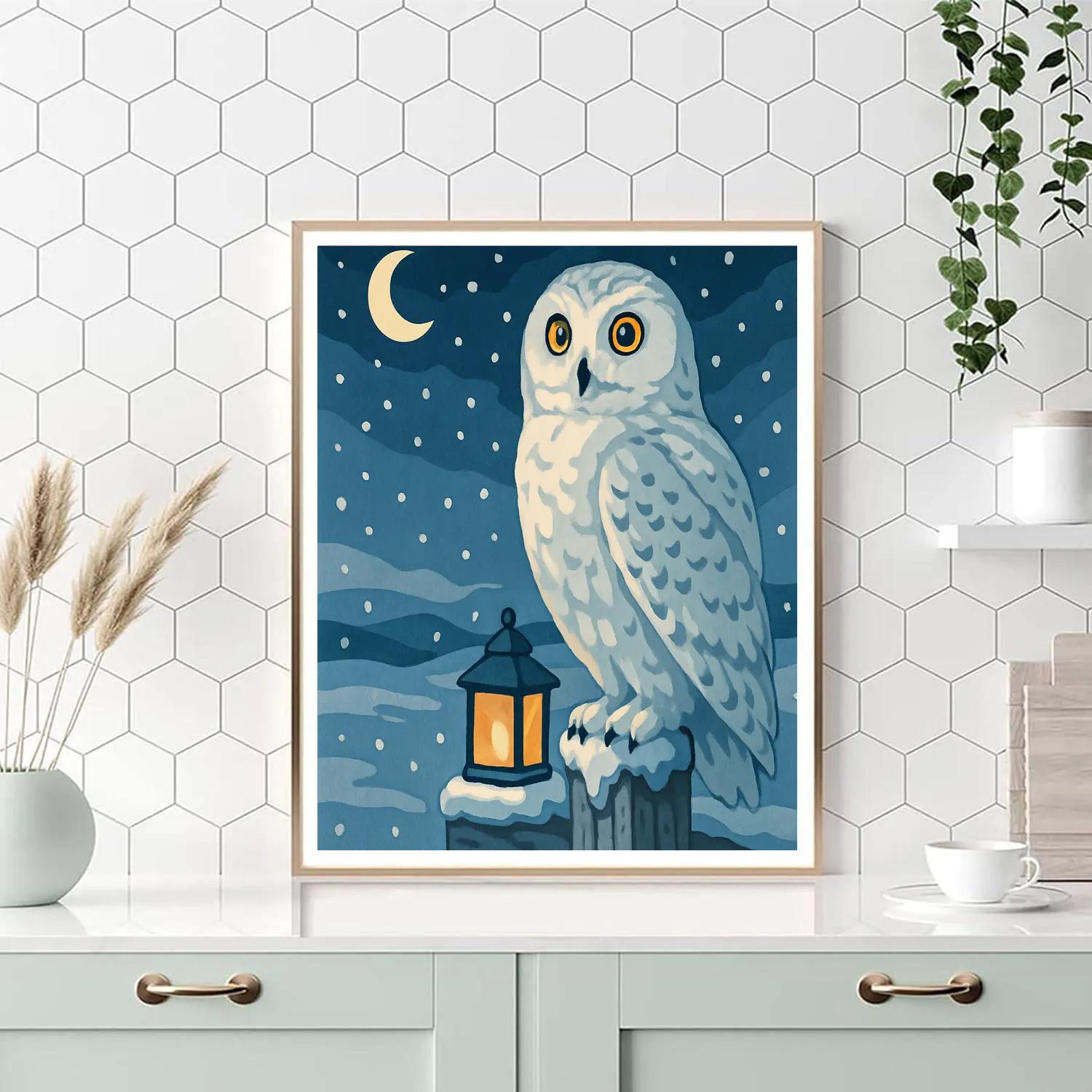 Lanternlit Snowfield Owl Vigil paint by numbers