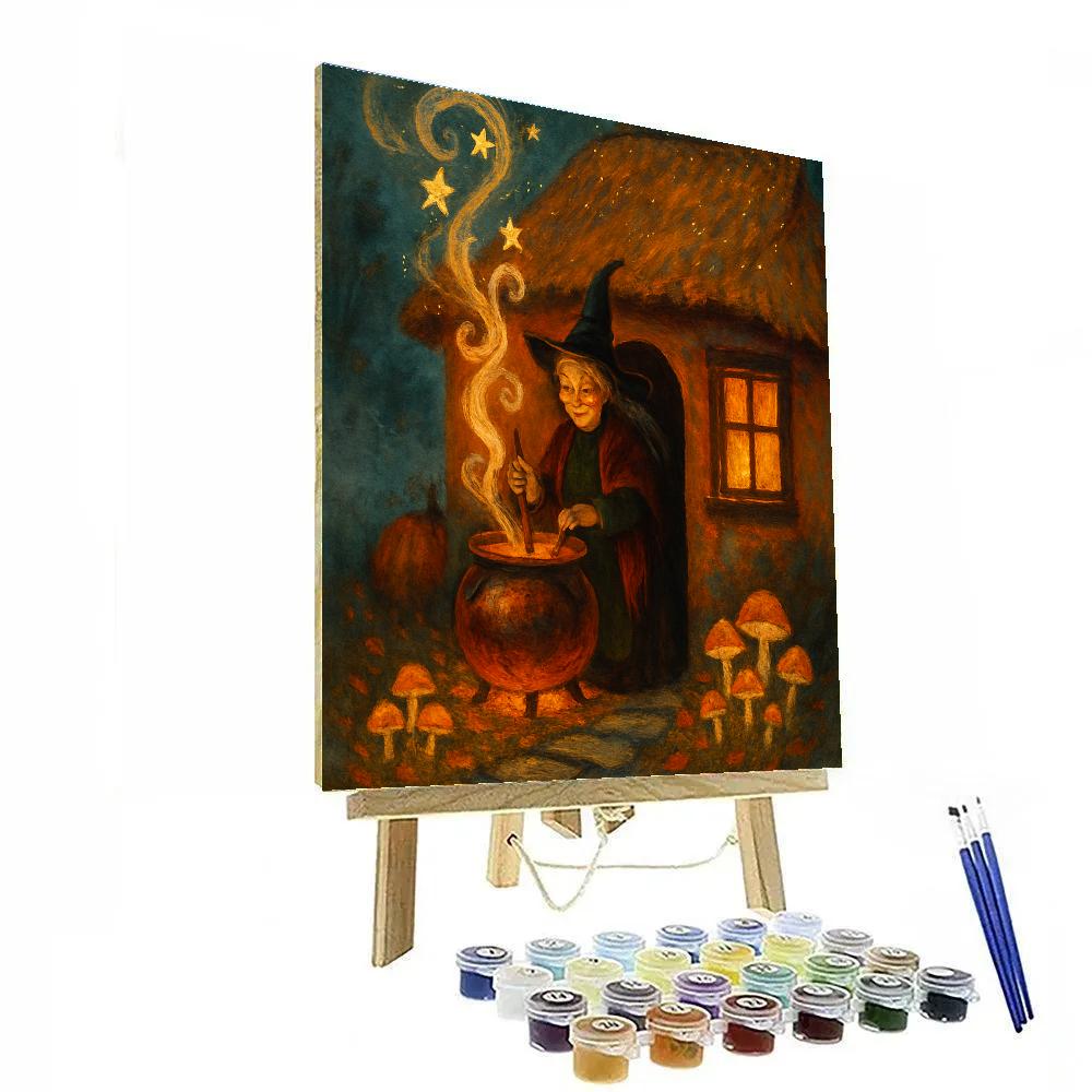 Witch Cottage With Cinnamon Smoke And Starry Roof Paint by numbers kits
