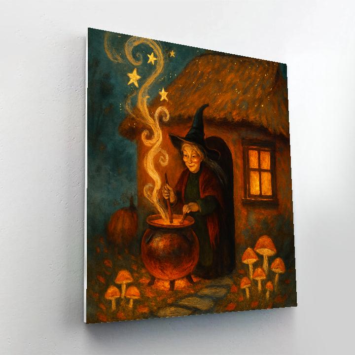 Witch Cottage With Cinnamon Smoke And Starry Roof Paint by numbers kits