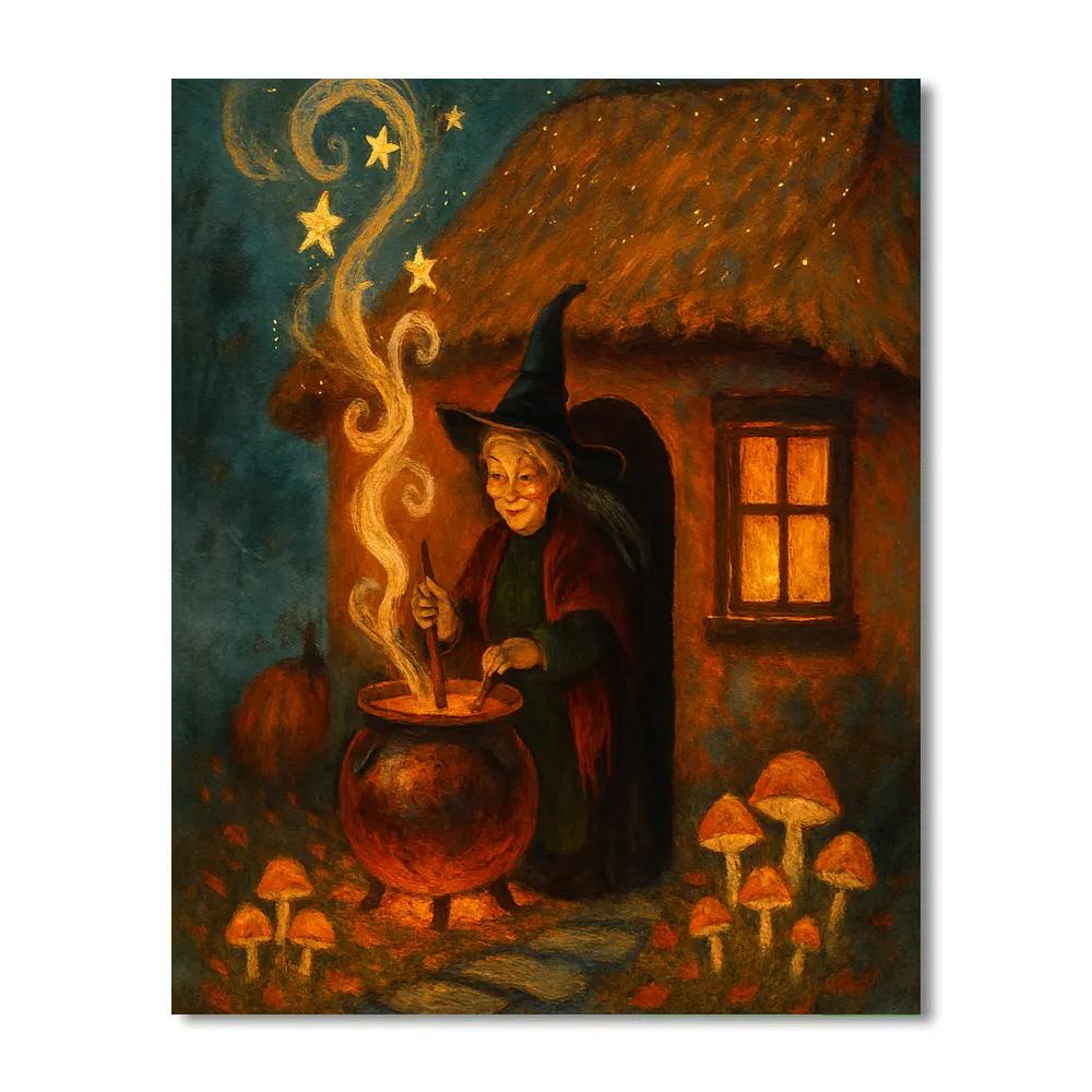 Witch Cottage With Cinnamon Smoke And Starry Roof Paint by numbers kits