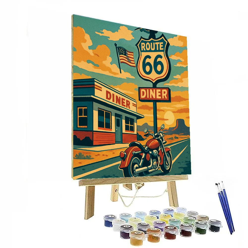 Route 66 Diner Postcard In USA Neon DIY paint by numbers