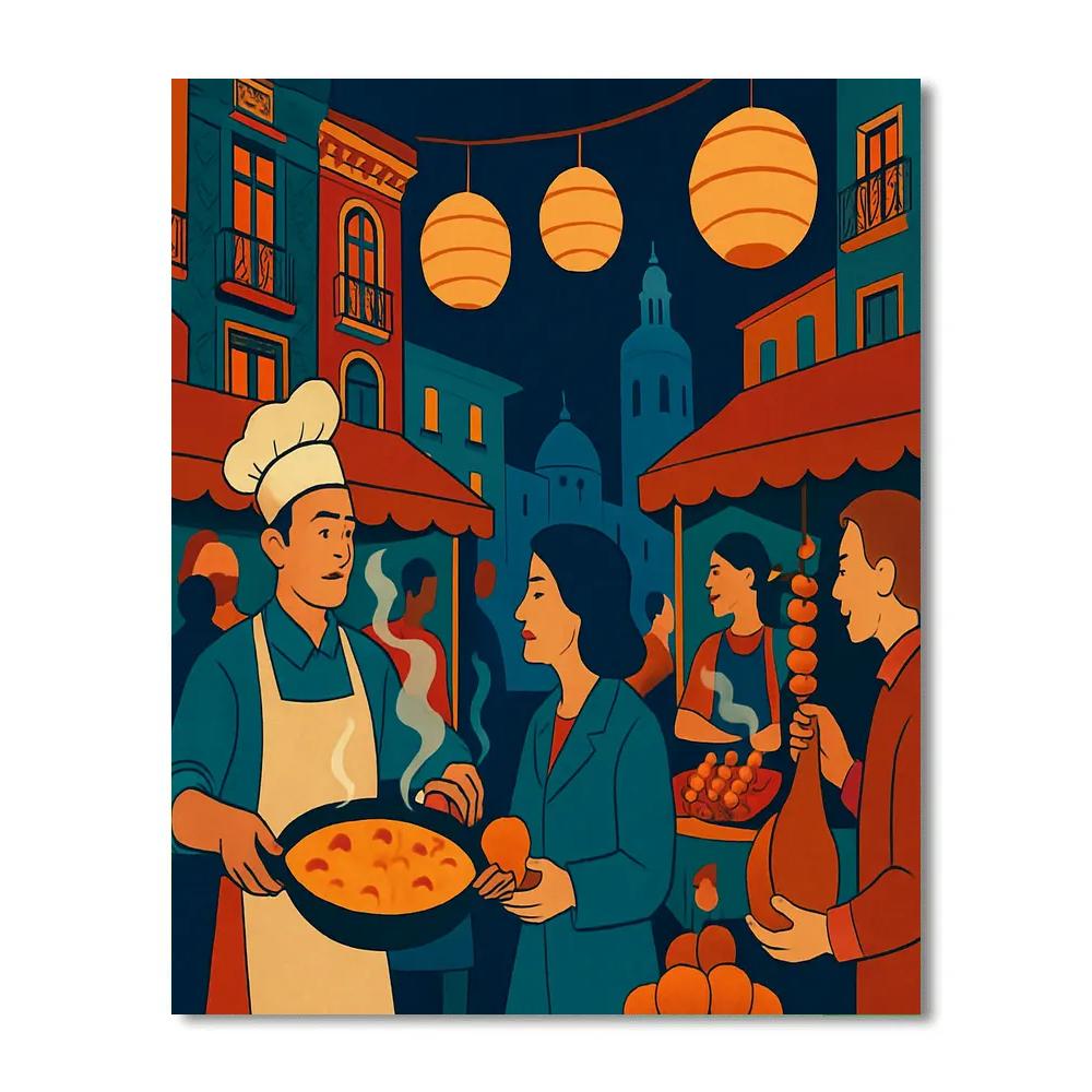 Lantern Lit Market In Spain Painting by numbers kit