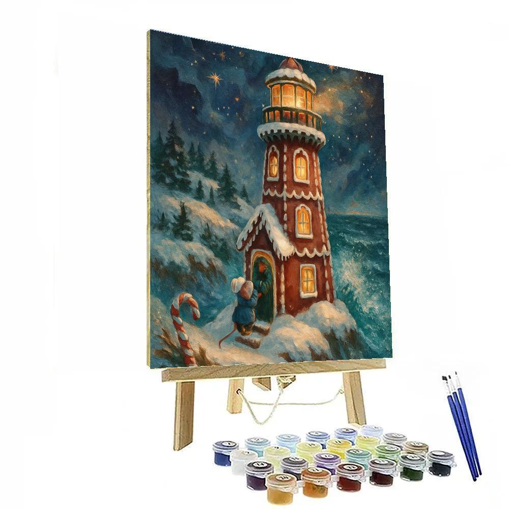 Gingerbread Lighthouse On The Winter Coast painting number kit