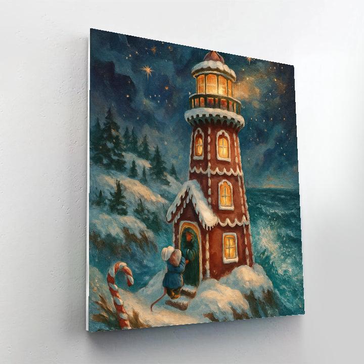 Gingerbread Lighthouse On The Winter Coast painting number kit