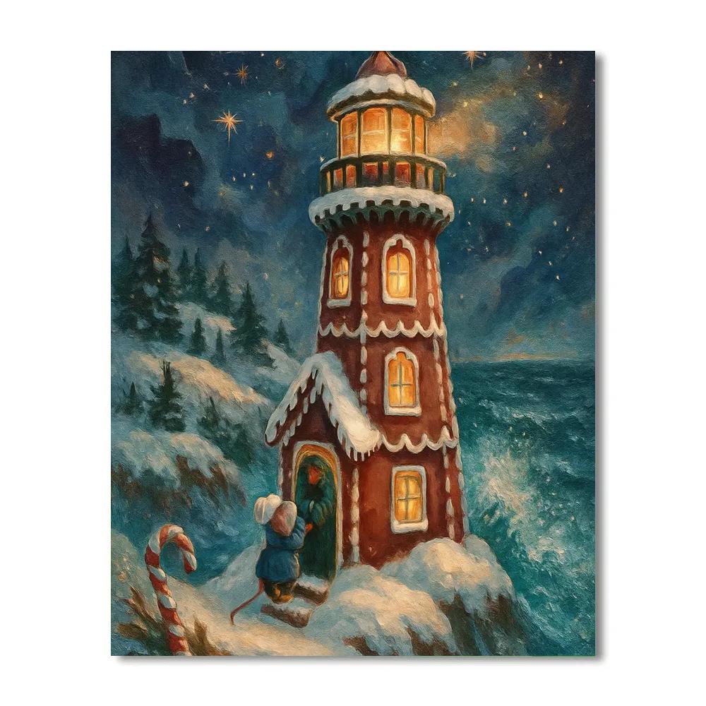 Gingerbread Lighthouse On The Winter Coast painting number kit