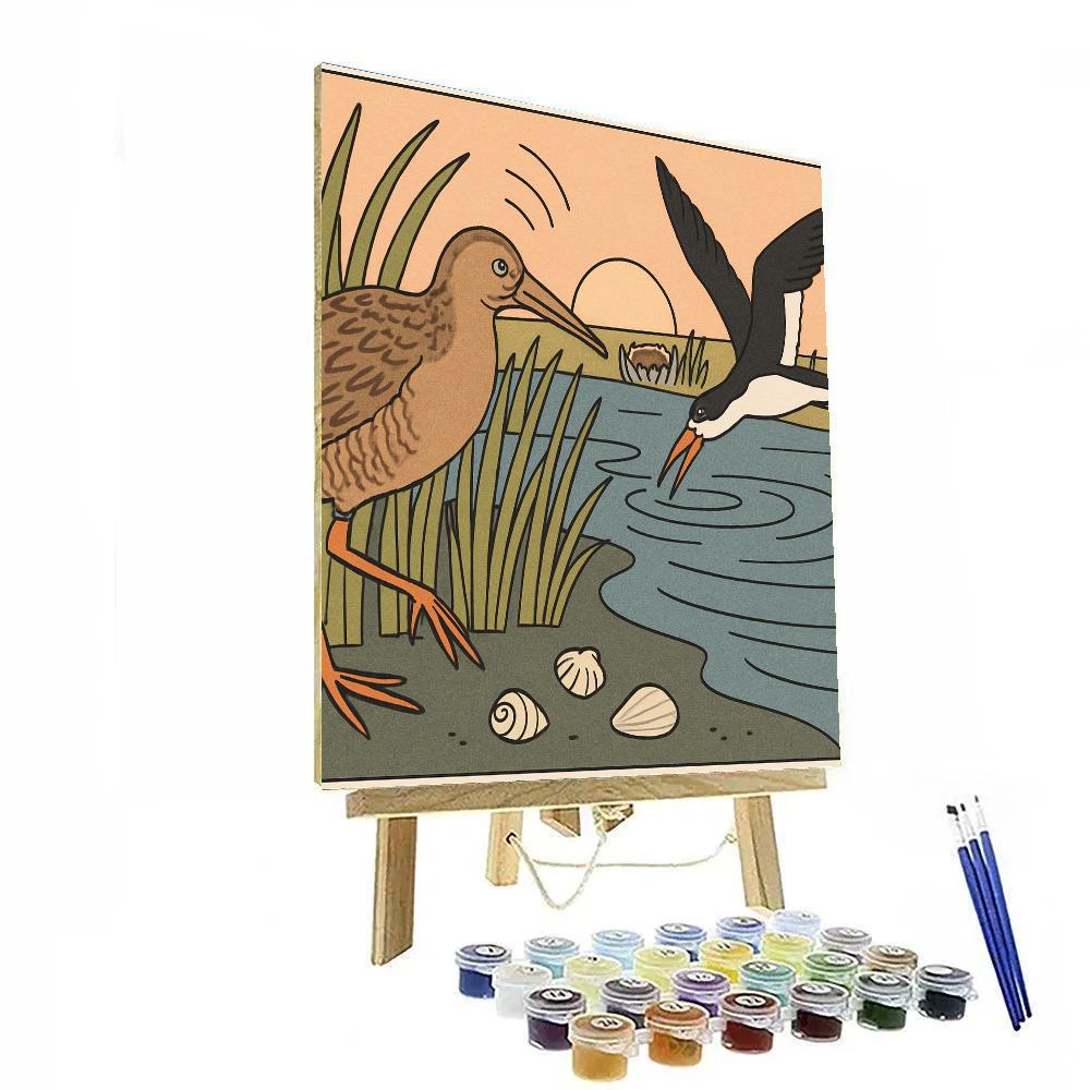 Saltmarsh Dawn With Calling Birds painting number kit