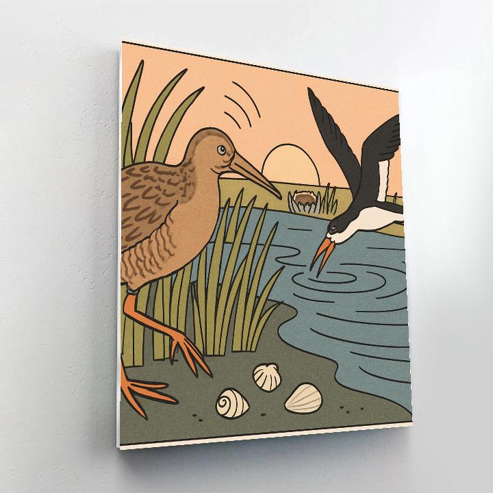 Saltmarsh Dawn With Calling Birds painting number kit