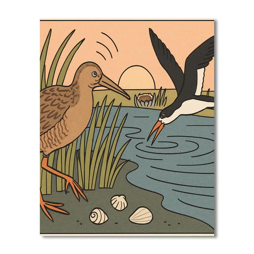 Saltmarsh Dawn With Calling Birds painting number kit