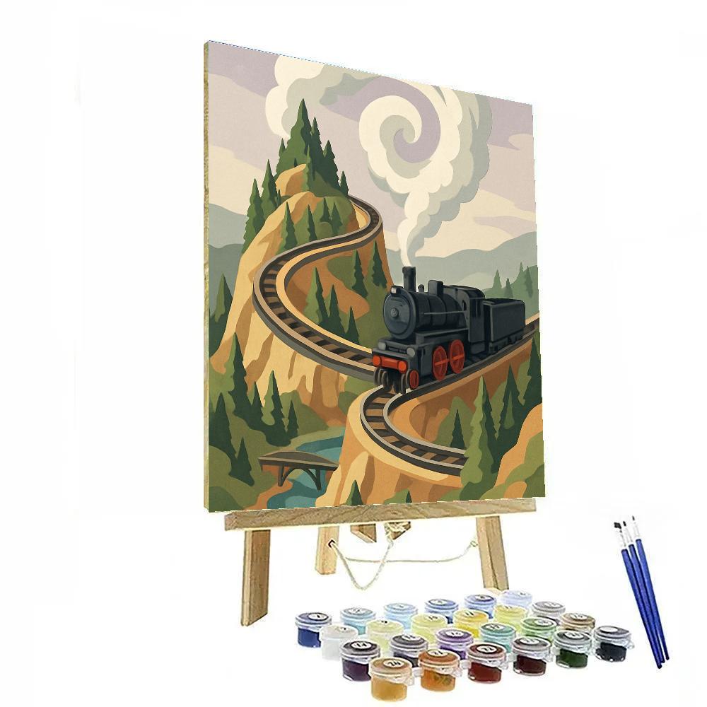 Steam Spiral Mountain Pass With Train Paint by numbers art