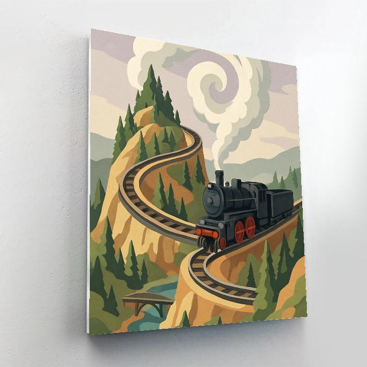Steam Spiral Mountain Pass With Train Paint by numbers art