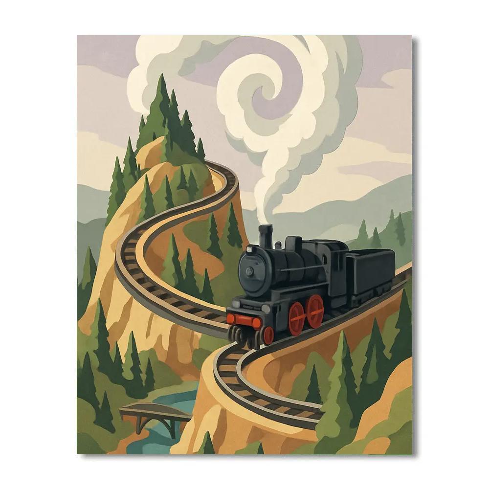 Steam Spiral Mountain Pass With Train Paint by numbers art