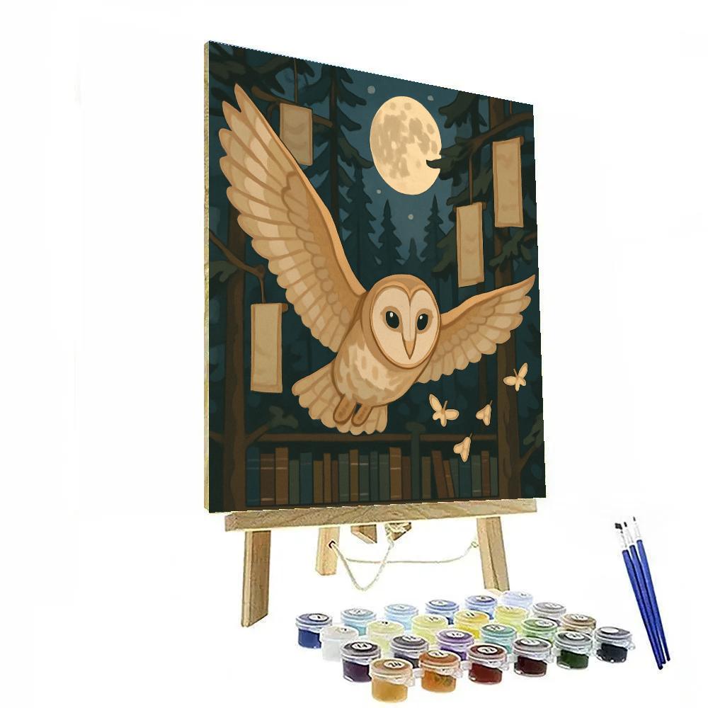Moonlit Archive With Owl Messenger Paint by numbers art