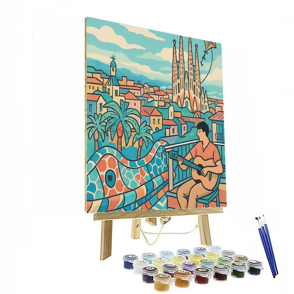 Gaudi Mosaic Spain Skyline Painting by numbers kit