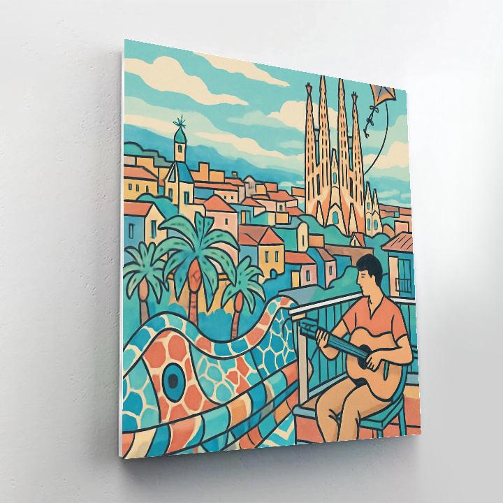 Gaudi Mosaic Spain Skyline Painting by numbers kit