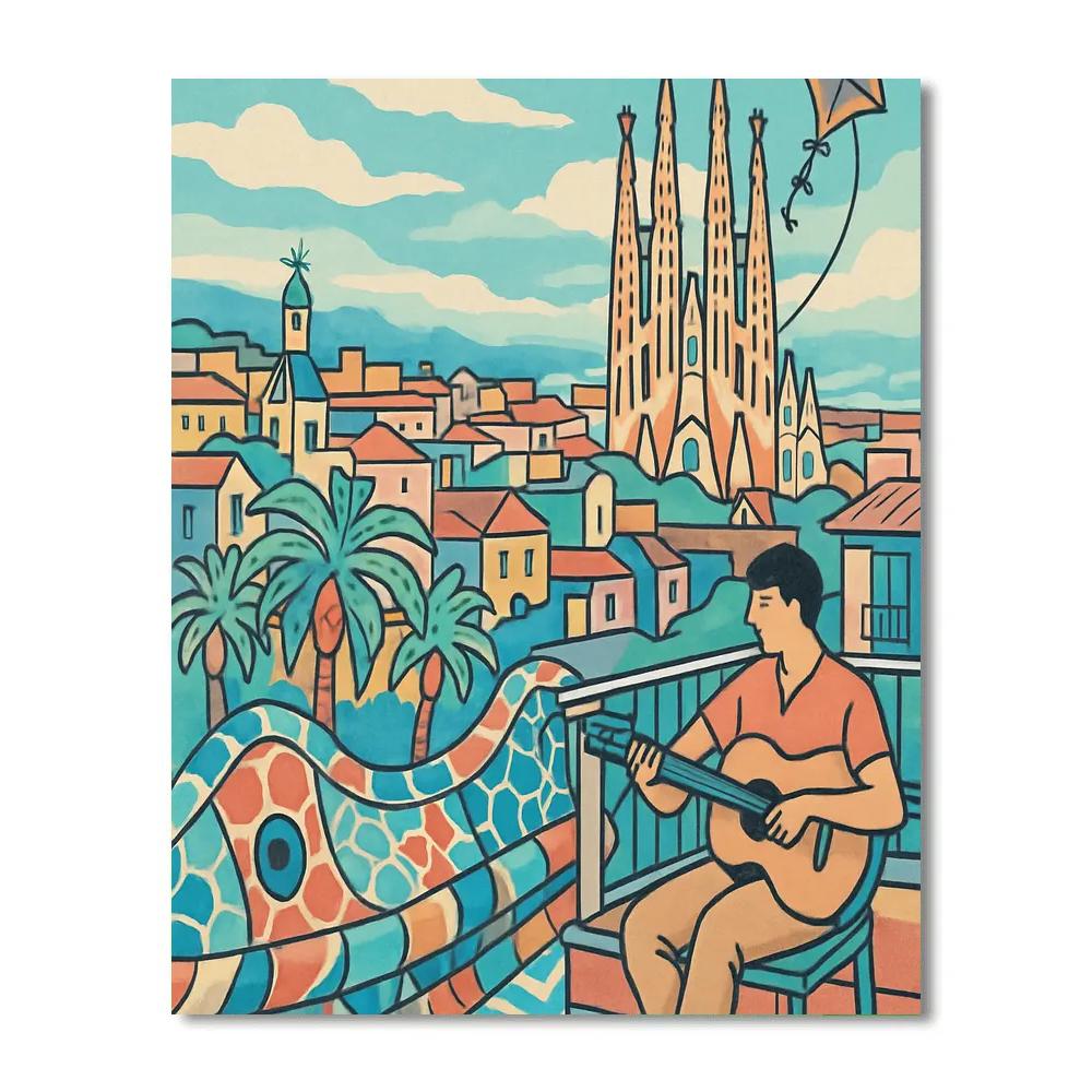Gaudi Mosaic Spain Skyline Painting by numbers kit