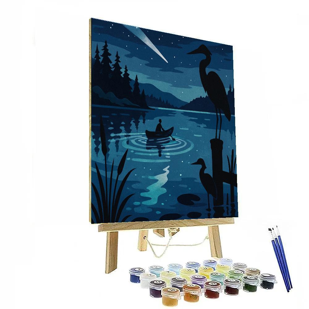 Canoe Drift On Lake Under Bioluminescent Sky paint by color