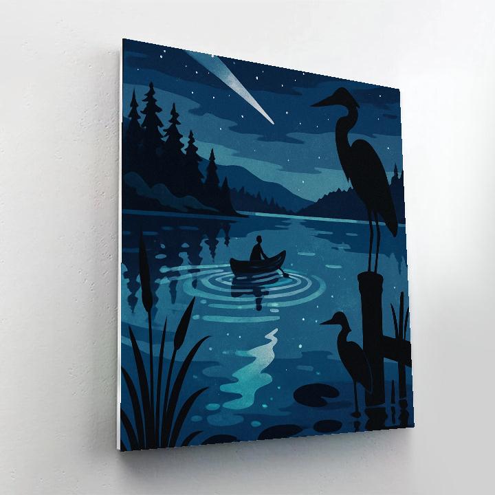 Canoe Drift On Lake Under Bioluminescent Sky paint by color