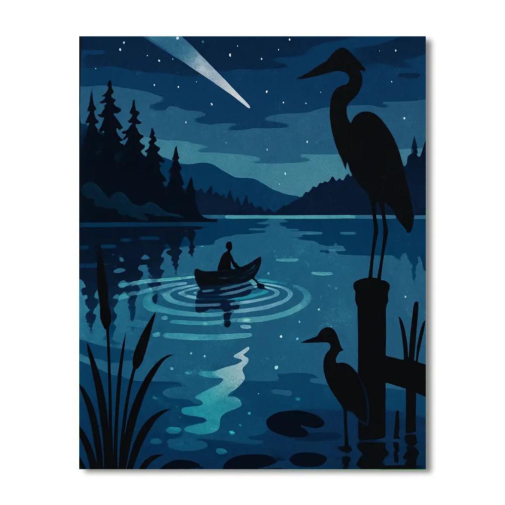 Canoe Drift On Lake Under Bioluminescent Sky paint by color