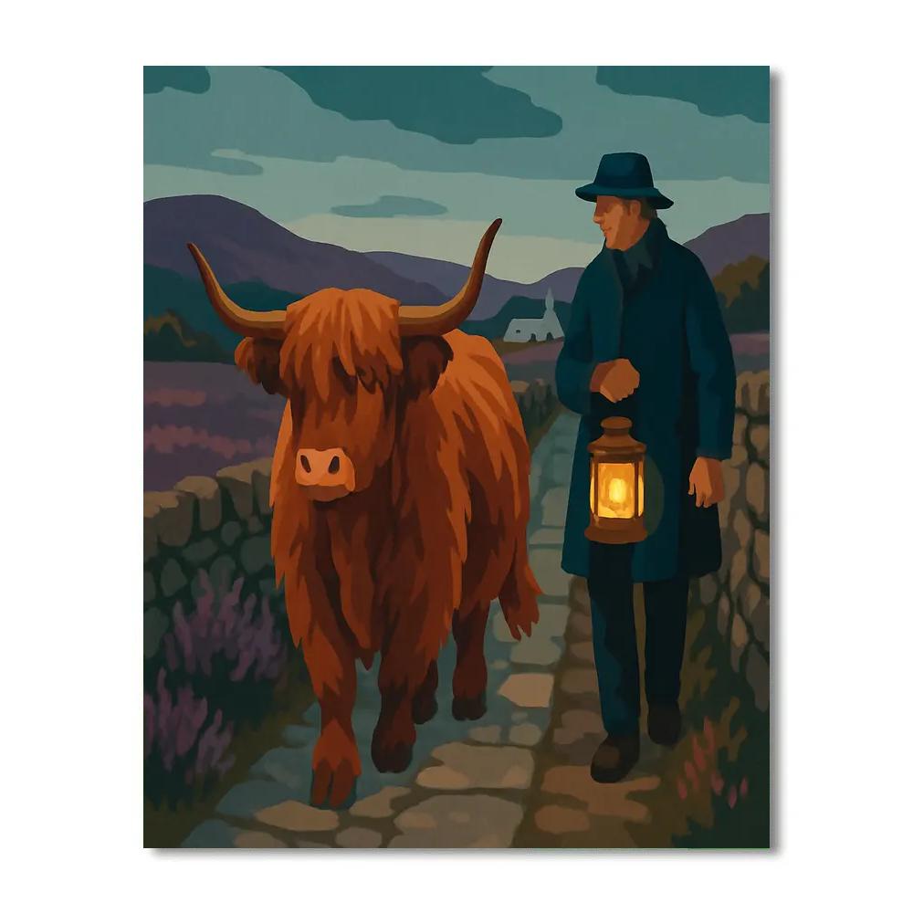 Lanternlit Moorland Cow Passage Paint by numbers art