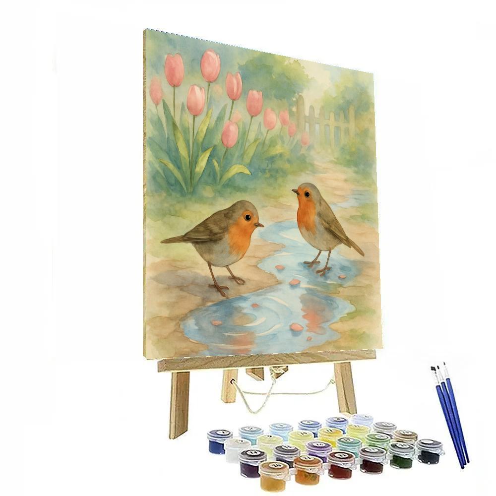 Spring Robins Among Fresh Rain Puddles Paint by numbers kits