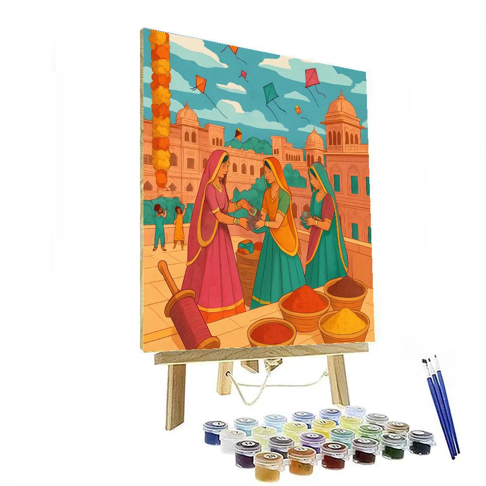 Monsoon Kite Bazaar In India painting number kit